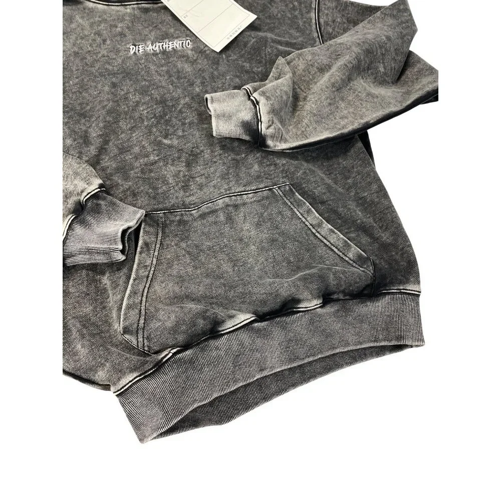 Die Authentic Distressed Die Washed Gray embroided Hoodie Sweatshirt L SKU 9333 - Picture 7 of 15